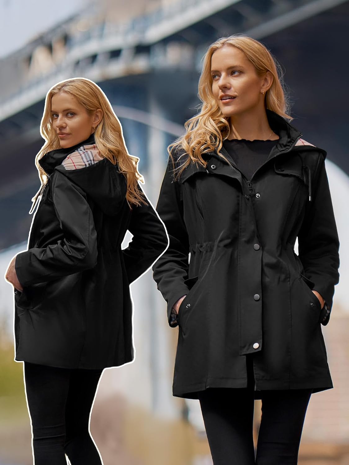 Women's Long Hooded Rain Jacket Outdoor Raincoat Windbreaker - Image 4