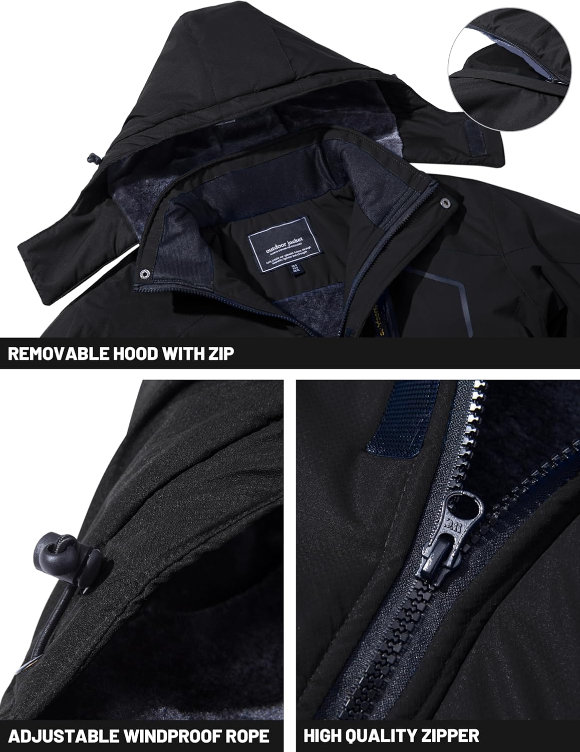 Men's Winter Skiing Jackets Water Resistant Fleece Coats Insulated Thermal Snowboard Jacket Parka Raincoat with Hood - Image 4