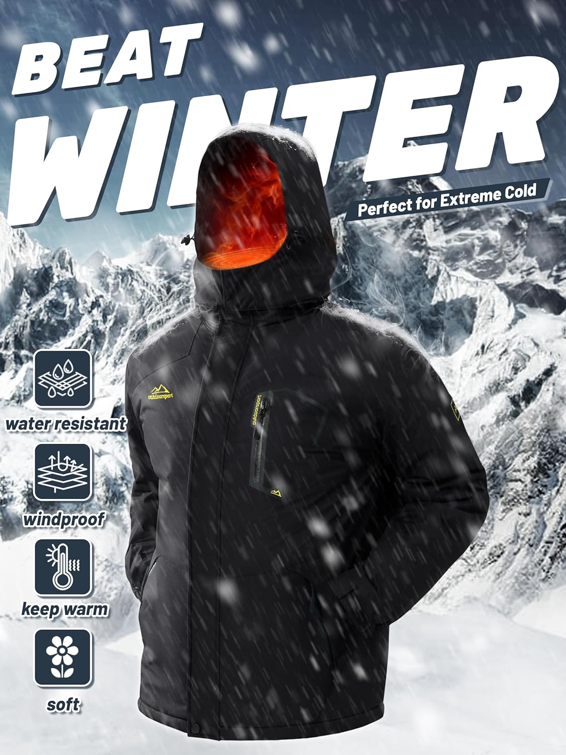 Men's Winter Skiing Jackets Water Resistant Fleece Coats Insulated Thermal Snowboard Jacket Parka Raincoat with Hood - Image 6