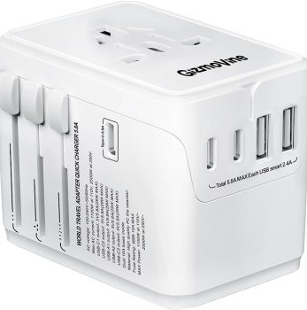 Universal International Plug Travel Adapter, 6 in 1 Wall Charger with 3 Type-C 5.8A 29W PD Fast Charging & 2 USB-A 5.8A & Multi AC Outlet Adaptor for USA EU UK AUS 200+ Countries