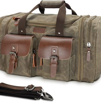 Waxed Canvas Duffle Bag – 50L Waterproof Weekender Overnight Travel Bag